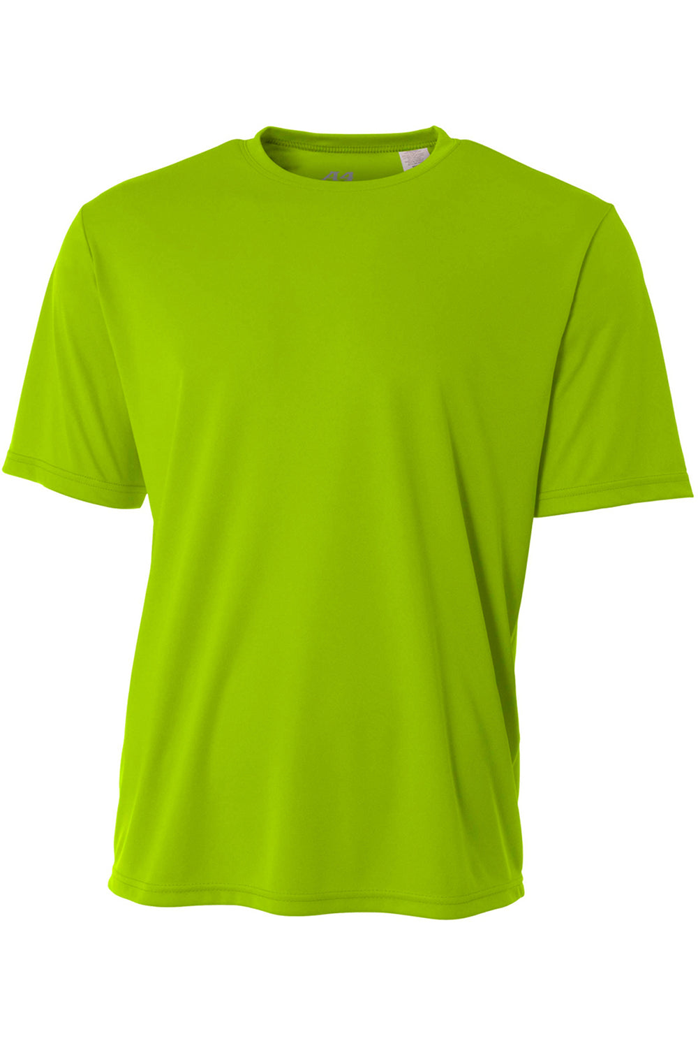 A4 N3142 Mens Performance Moisture Wicking Short Sleeve Crewneck T-Shirt Lime Green Flat Front