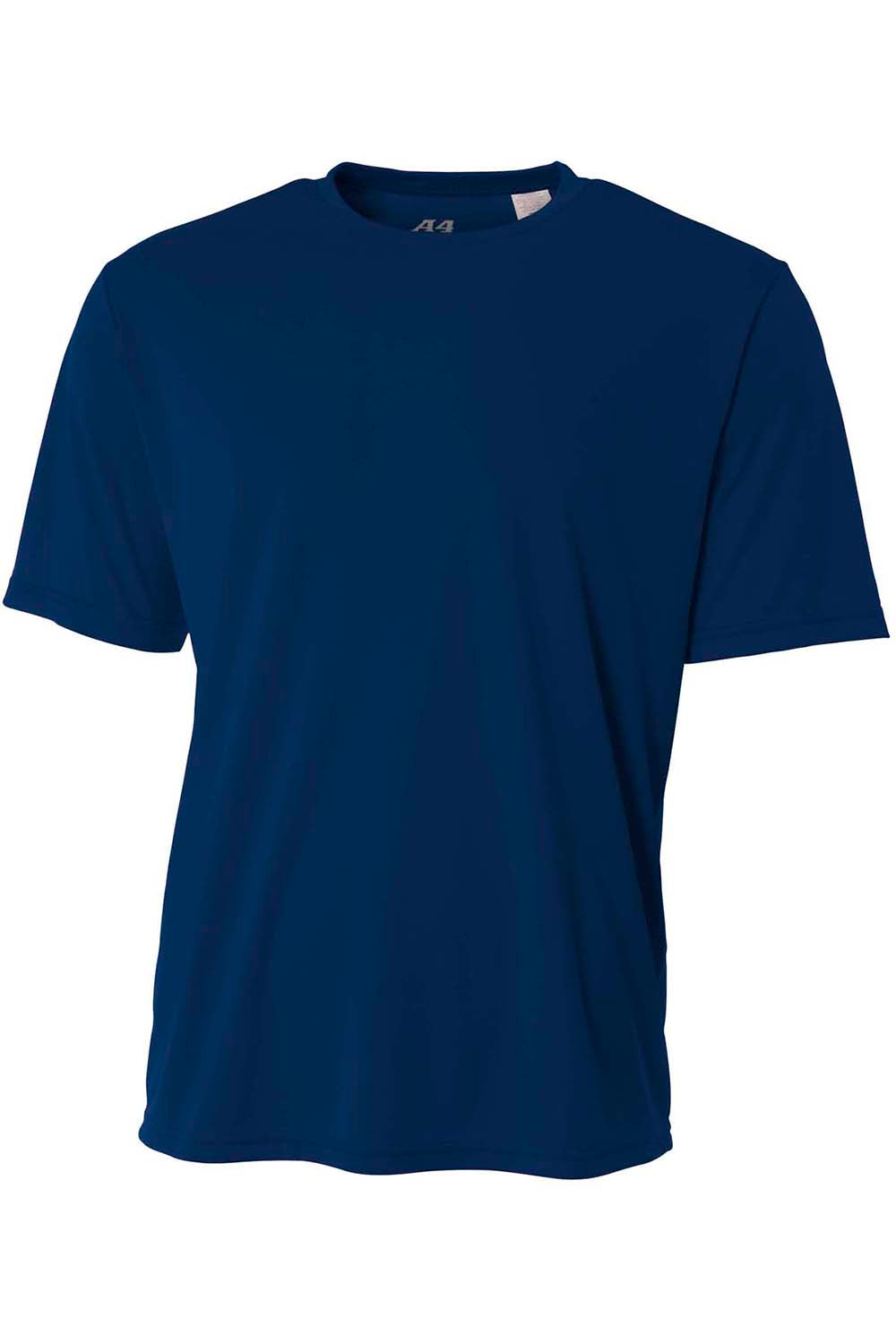 A4 N3142 Mens Performance Moisture Wicking Short Sleeve Crewneck T-Shirt Navy Blue Flat Front