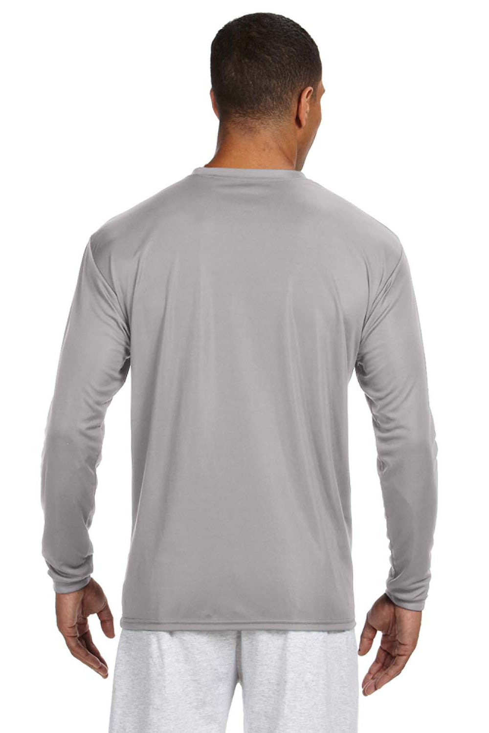A4 N3165 Mens Performance Moisture Wicking Long Sleeve Crewneck T-Shirt Silver Grey Model Back