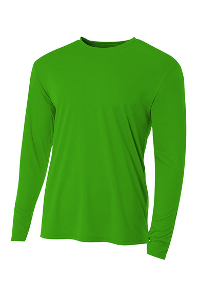 A4 N3165 Mens Performance Moisture Wicking Long Sleeve Crewneck T-Shirt Kelly Green Flat Front