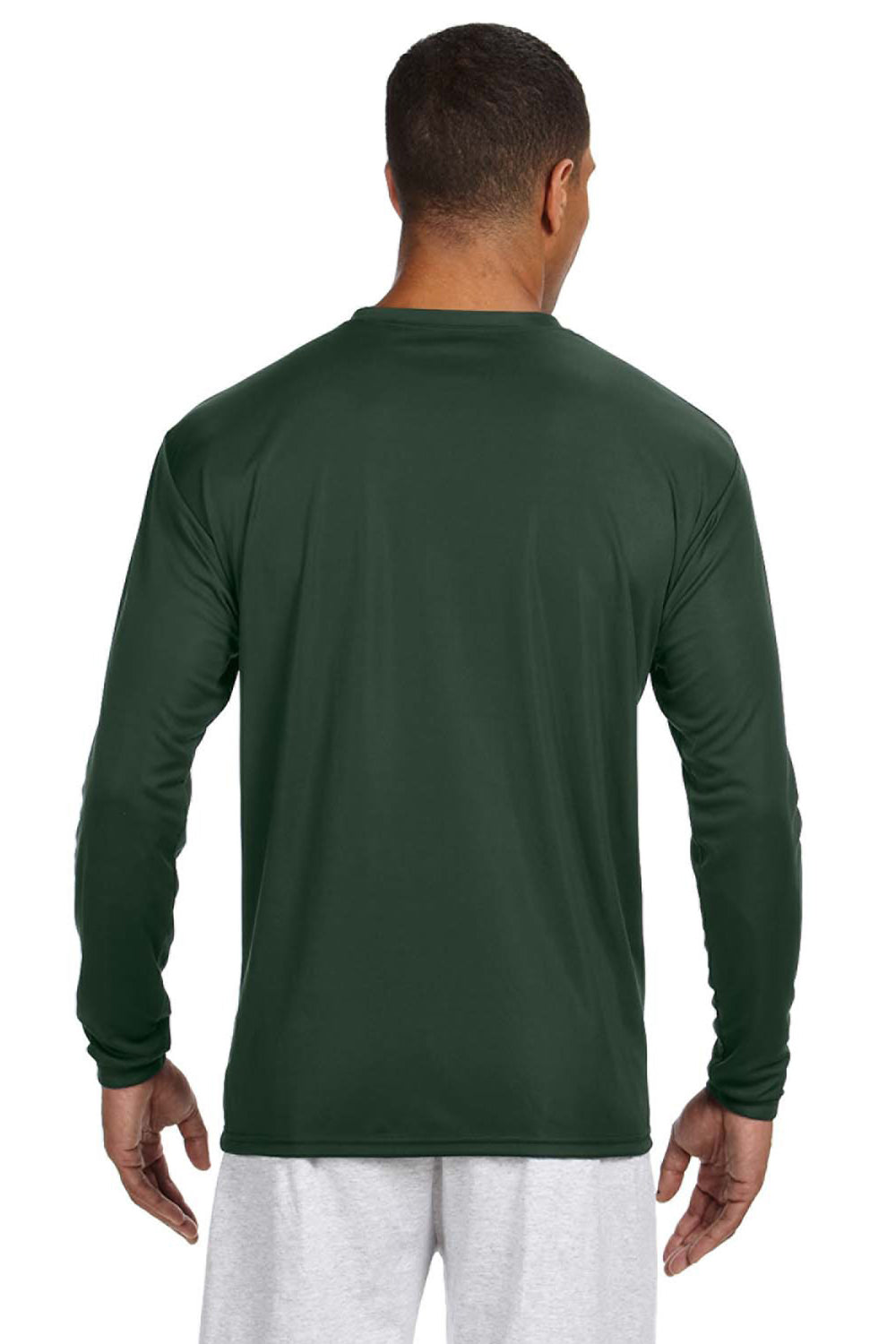 A4 N3165 Mens Performance Moisture Wicking Long Sleeve Crewneck T-Shirt Forest Green Model Back