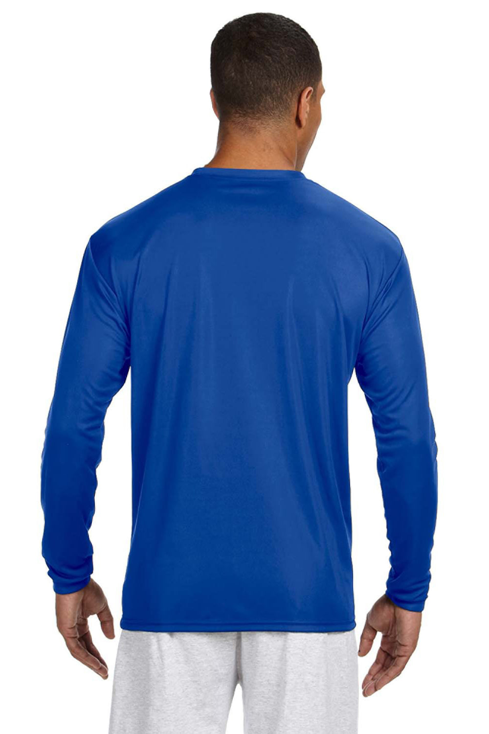 A4 N3165 Mens Performance Moisture Wicking Long Sleeve Crewneck T-Shirt Royal Blue Model Back