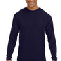 A4 Mens Performance Moisture Wicking Long Sleeve Crewneck T-Shirt - Navy Blue