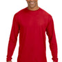 A4 Mens Performance Moisture Wicking Long Sleeve Crewneck T-Shirt - Scarlet Red