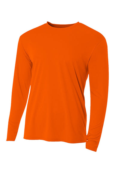 A4 N3165 Mens Performance Moisture Wicking Long Sleeve Crewneck T-Shirt Safety Orange Flat Front