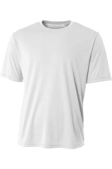 A4 N3402 Mens Sprint Performance Moisture Wicking Short Sleeve Crewneck T-Shirt White Flat Front