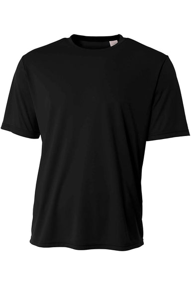 A4 N3402 Mens Sprint Performance Moisture Wicking Short Sleeve Crewneck T-Shirt Black Flat Front
