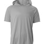 A4 Mens Performance Moisture Wicking Short Sleeve Hooded T-Shirt Hoodie - Silver Grey
