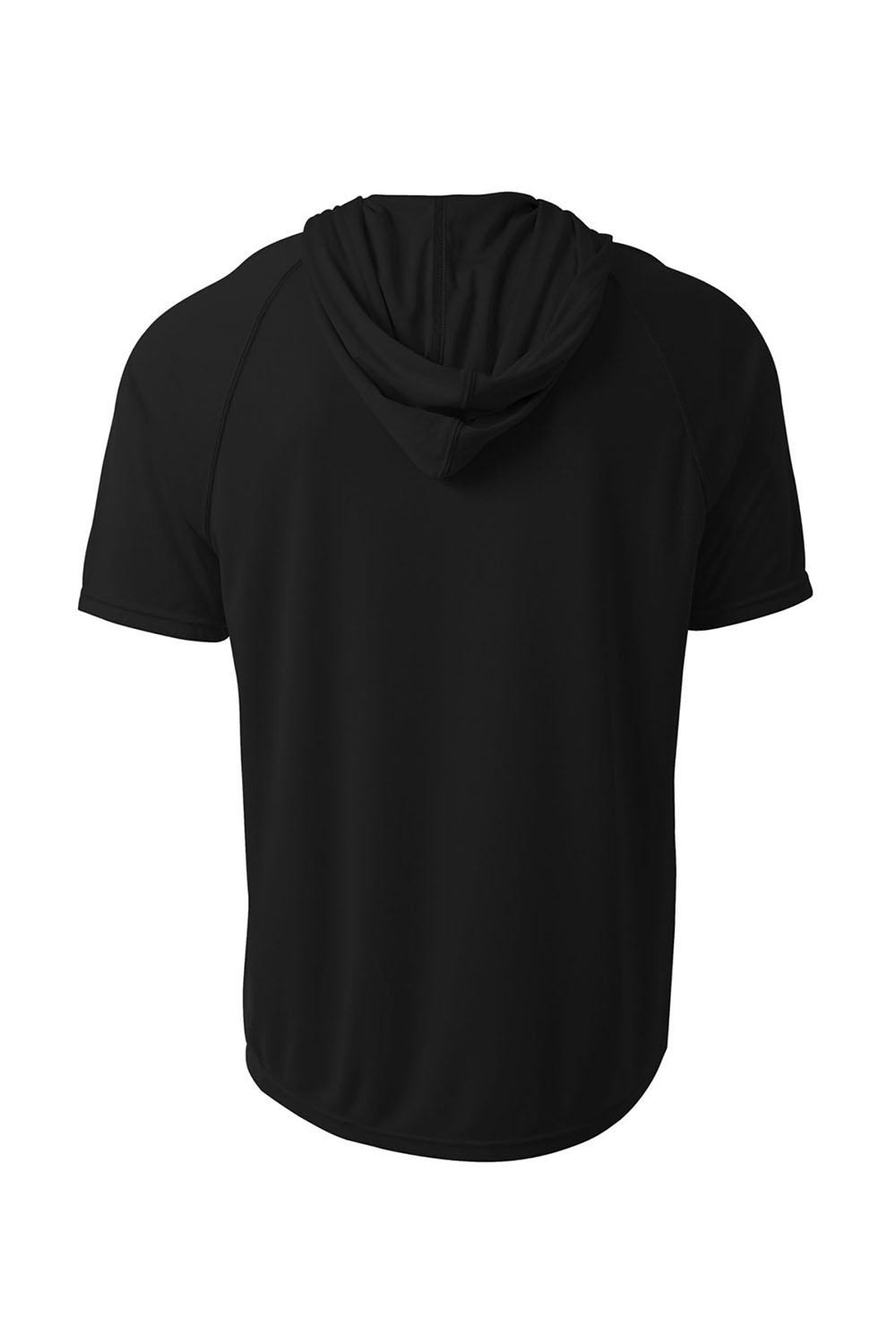 A4 N3408 Mens Performance Moisture Wicking Short Sleeve Hooded T-Shirt Hoodie Black Flat Back