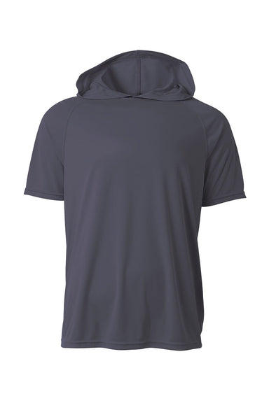 A4 N3408 Mens Performance Moisture Wicking Short Sleeve Hooded T-Shirt Hoodie Graphite Grey Flat Front