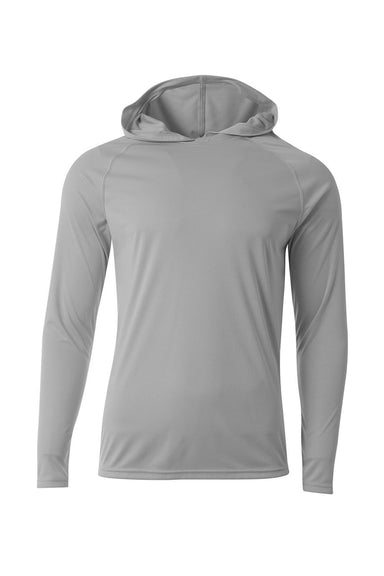 A4 N3409 Mens Performance Moisture Wicking Long Sleeve Hooded T-Shirt Hoodie Graphite Grey Flat Front