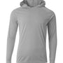 A4 Mens Performance Moisture Wicking Long Sleeve Hooded T-Shirt Hoodie - Silver Grey