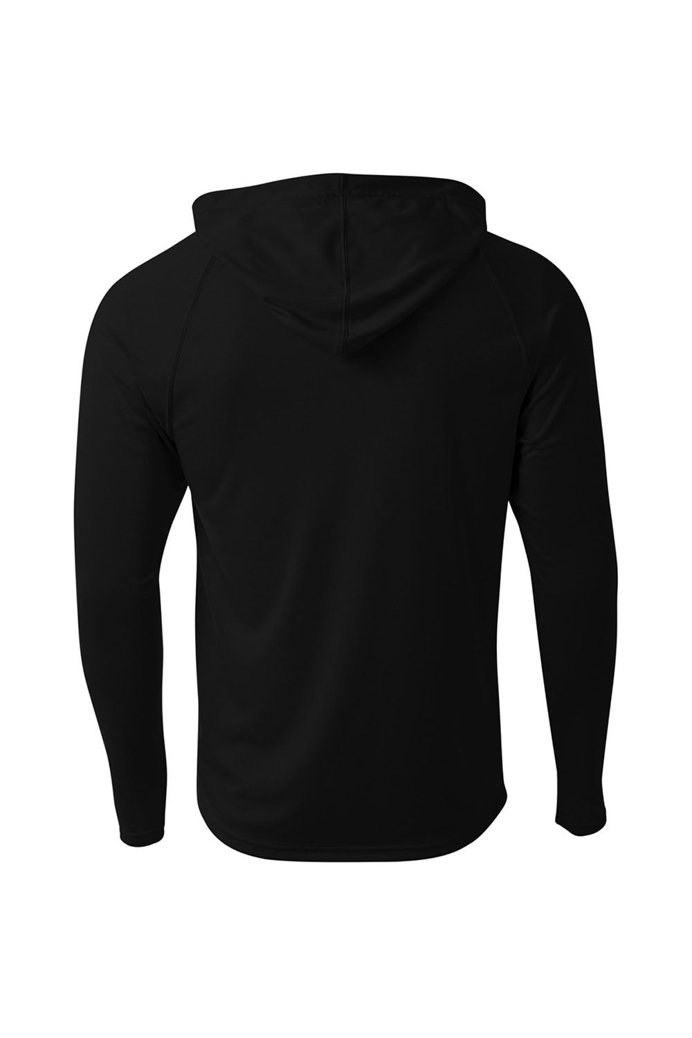 A4 N3409 Mens Performance Moisture Wicking Long Sleeve Hooded T-Shirt Hoodie Black Flat Back