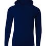 A4 Mens Performance Moisture Wicking Long Sleeve Hooded T-Shirt Hoodie - Navy Blue