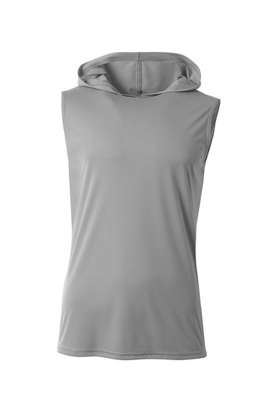 A4 N3410 Mens Performance Moisture Wicking Hooded Tank Top Hoodie Silver Grey Flat Front