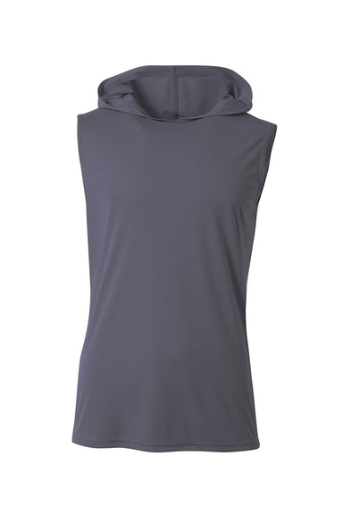 A4 N3410 Mens Performance Moisture Wicking Hooded Tank Top Hoodie Graphite Grey Flat Front