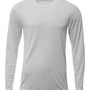 A4 Mens Sprint Moisture Wicking Long Sleeve Crewneck T-Shirt - Silver Grey