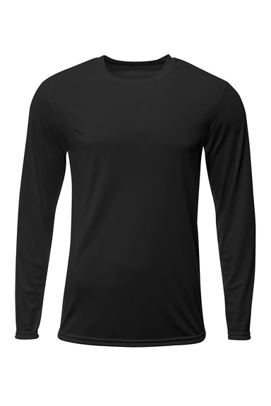 A4 N3425 Mens Sprint Moisture Wicking Long Sleeve Crewneck T-Shirt Black Flat Front