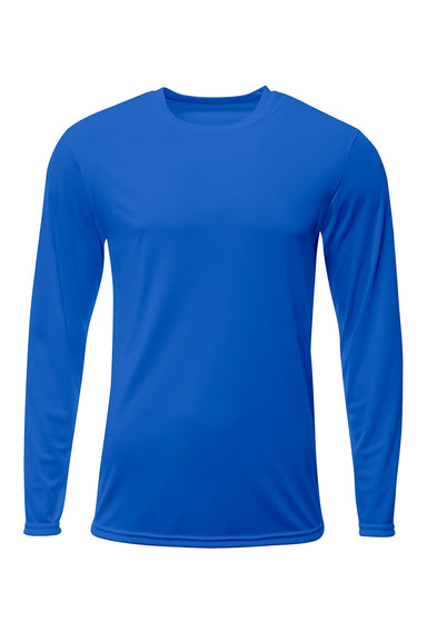 A4 N3425 Mens Sprint Moisture Wicking Long Sleeve Crewneck T-Shirt Royal Blue Flat Front
