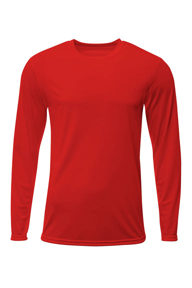 A4 N3425 Mens Sprint Moisture Wicking Long Sleeve Crewneck T-Shirt Scarlet Red Flat Front