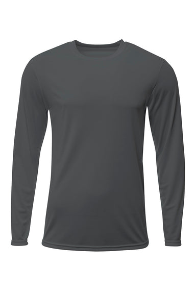 A4 N3425 Mens Sprint Moisture Wicking Long Sleeve Crewneck T-Shirt Graphite Grey Flat Front