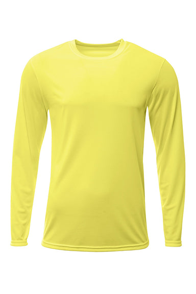A4 N3425 Mens Sprint Moisture Wicking Long Sleeve Crewneck T-Shirt Safety Yellow Flat Front