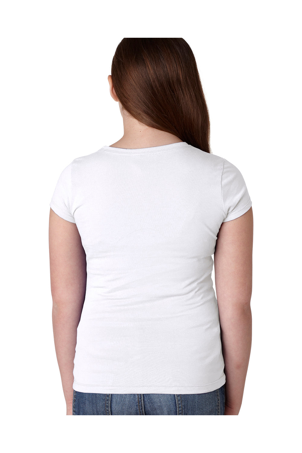 Next Level N3710/3710 Youth Princess Fine Jersey Short Sleeve Crewneck T-Shirt White Model Back