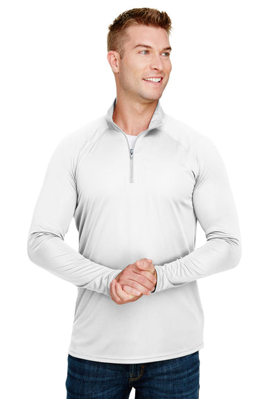 A4 N4268 Mens Daily Performance Moisture Wicking 1/4 Zip Sweatshirt White Model Front