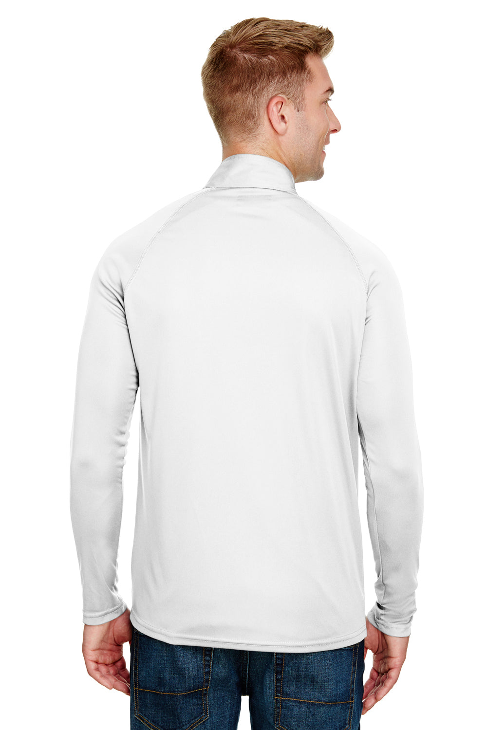 A4 N4268 Mens Daily Performance Moisture Wicking 1/4 Zip Sweatshirt White Model Back
