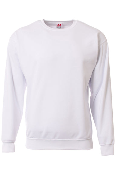 A4 N4275 Mens Sprint Tech Fleece Crewneck Sweatshirt White Flat Front