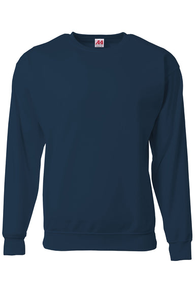 A4 N4275 Mens Sprint Tech Fleece Crewneck Sweatshirt Navy Blue Flat Front