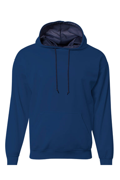A4 N4279 Mens Sprint Tech Fleece Hooded Sweatshirt Navy Blue Flat Front