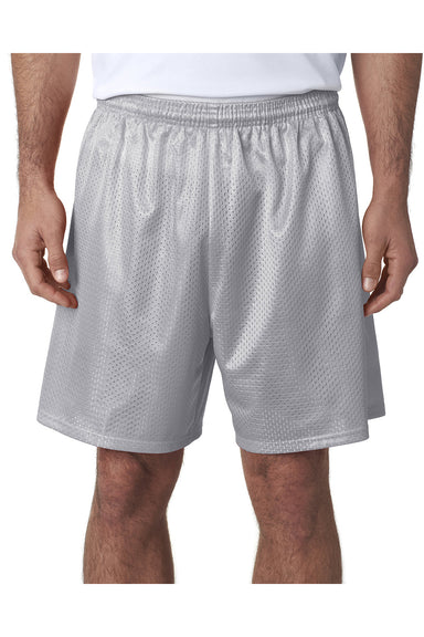 A4 N5293 Mens Moisture Wicking Mesh Shorts Silver Grey Model Front