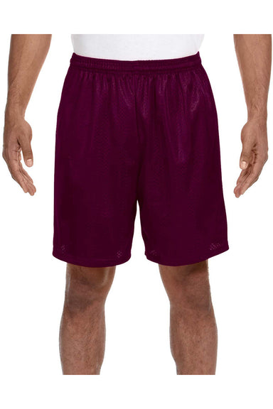 A4 N5293 Mens Moisture Wicking Mesh Shorts Maroon Model Front