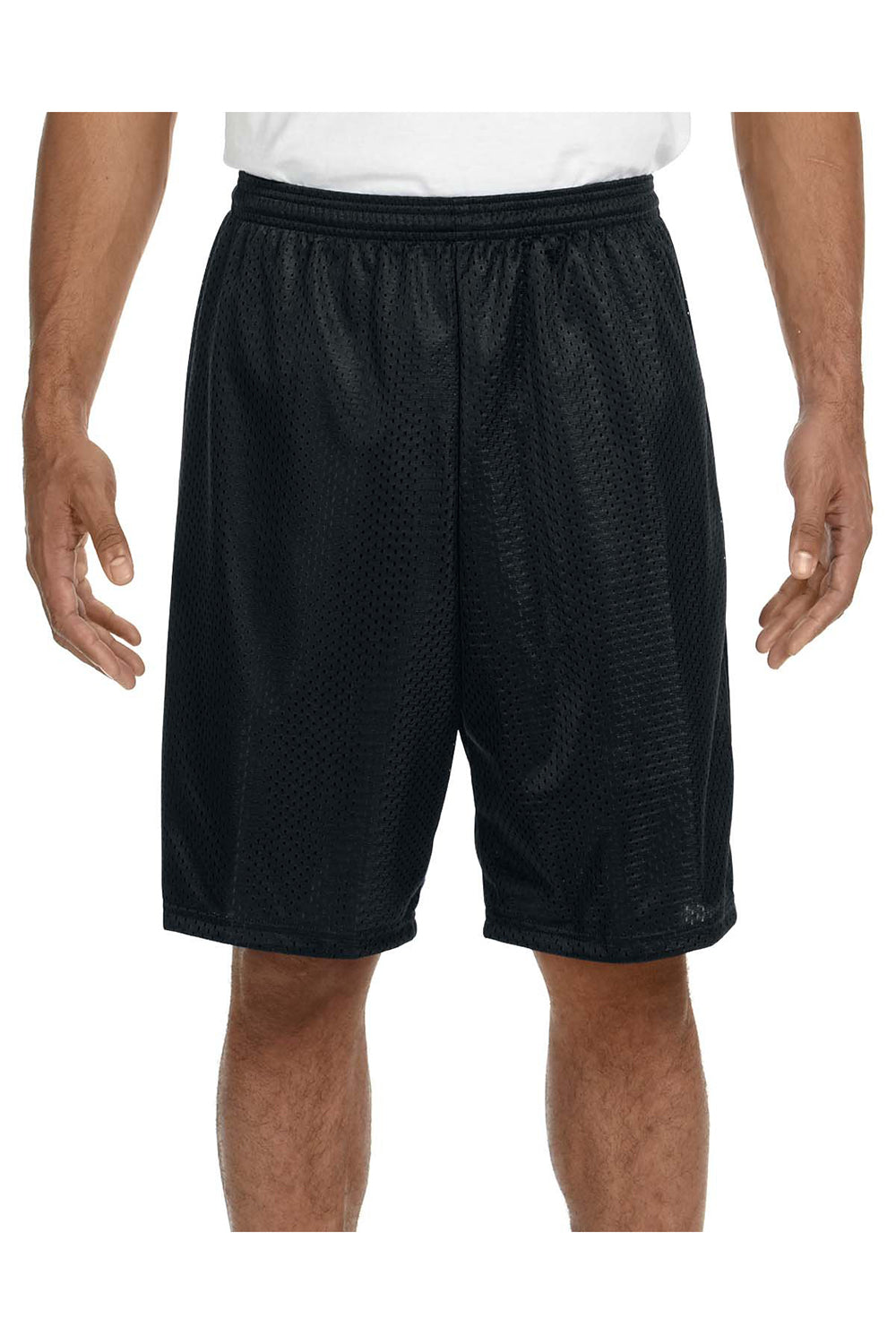 A4 N5296 Mens Moisture Wicking Tricot Mesh Shorts Black Model Front