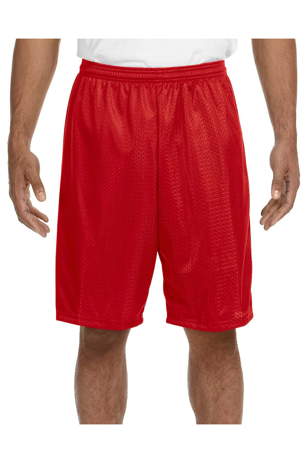 A4 N5296 Mens Moisture Wicking Tricot Mesh Shorts Scarlet Red Model Front