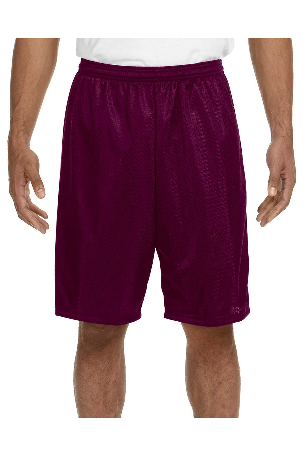 A4 N5296 Mens Moisture Wicking Tricot Mesh Shorts Maroon Model Front
