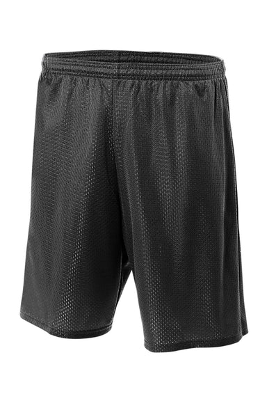 A4 N5296 Mens Moisture Wicking Tricot Mesh Shorts Black Flat Front