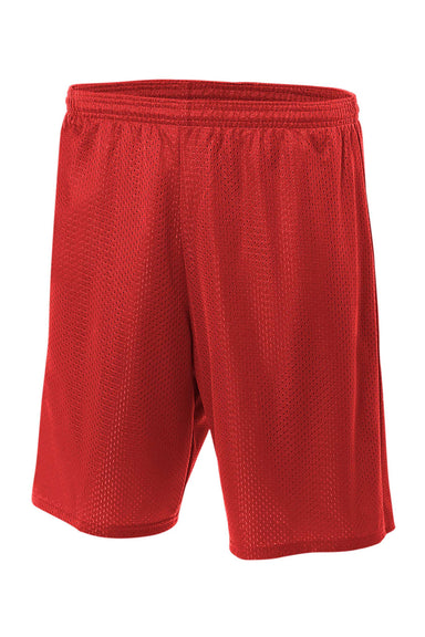 A4 N5296 Mens Moisture Wicking Tricot Mesh Shorts Scarlet Red Flat Front