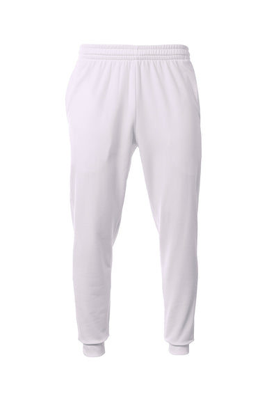 A4 N6213 Mens Sprint Tech Fleece Jogger Sweatpants w/ Pockets White Flat Front
