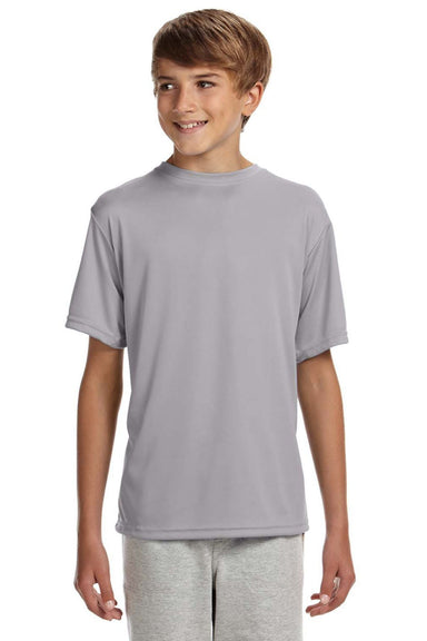 A4 NB3142 Youth Performance Moisture Wicking Short Sleeve Crewneck T-Shirt Silver Grey Model Front