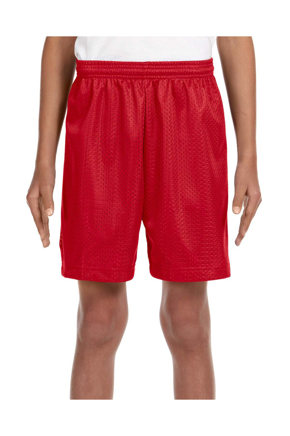 A4 NB5301 Youth Moisture Wicking Mesh Shorts Scarlet Red Model Front