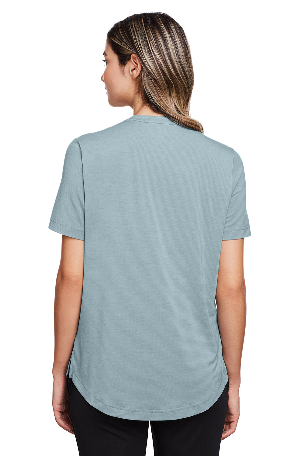 North End NE100W Womens Jaq Performance Moisture Wicking Short Sleeve Polo Shirt Opal Blue Model Back