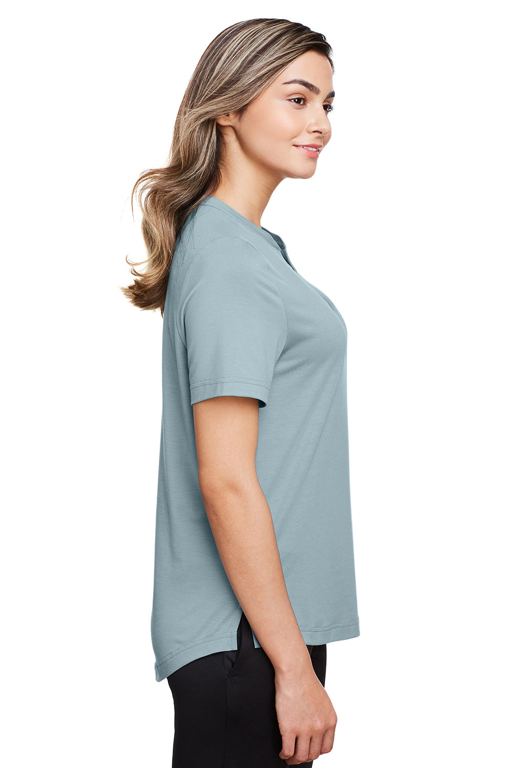 North End NE100W Womens Jaq Performance Moisture Wicking Short Sleeve Polo Shirt Opal Blue Model Side