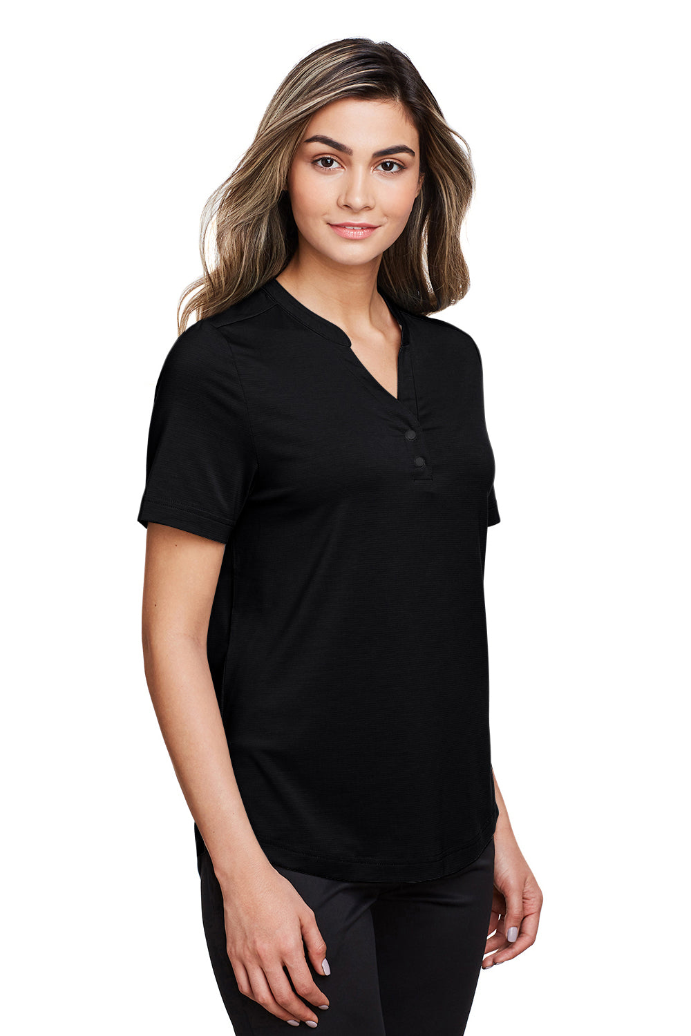 North End NE100W Womens Jaq Performance Moisture Wicking Short Sleeve Polo Shirt Black Model 3q