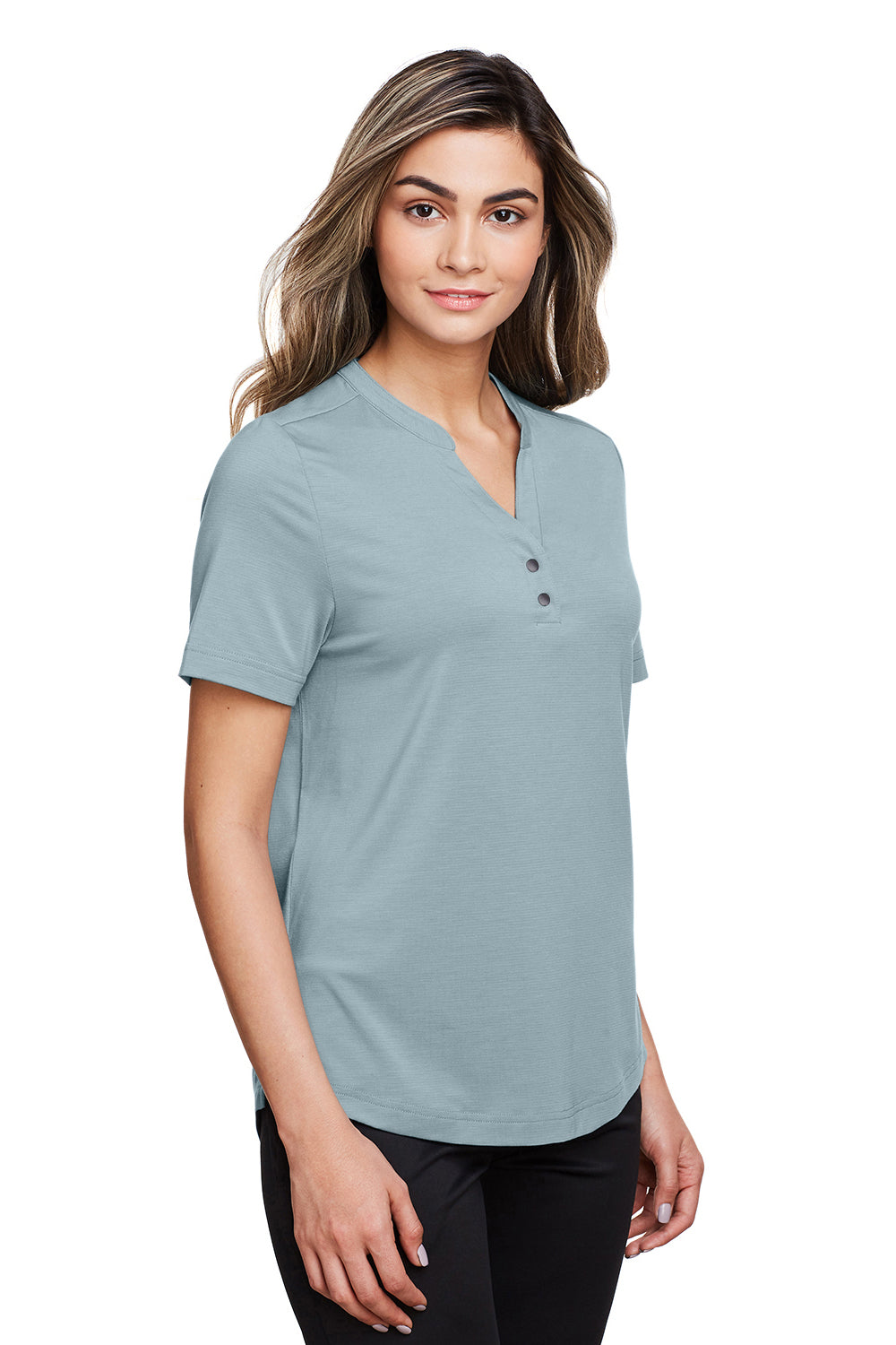 North End NE100W Womens Jaq Performance Moisture Wicking Short Sleeve Polo Shirt Opal Blue Model 3q