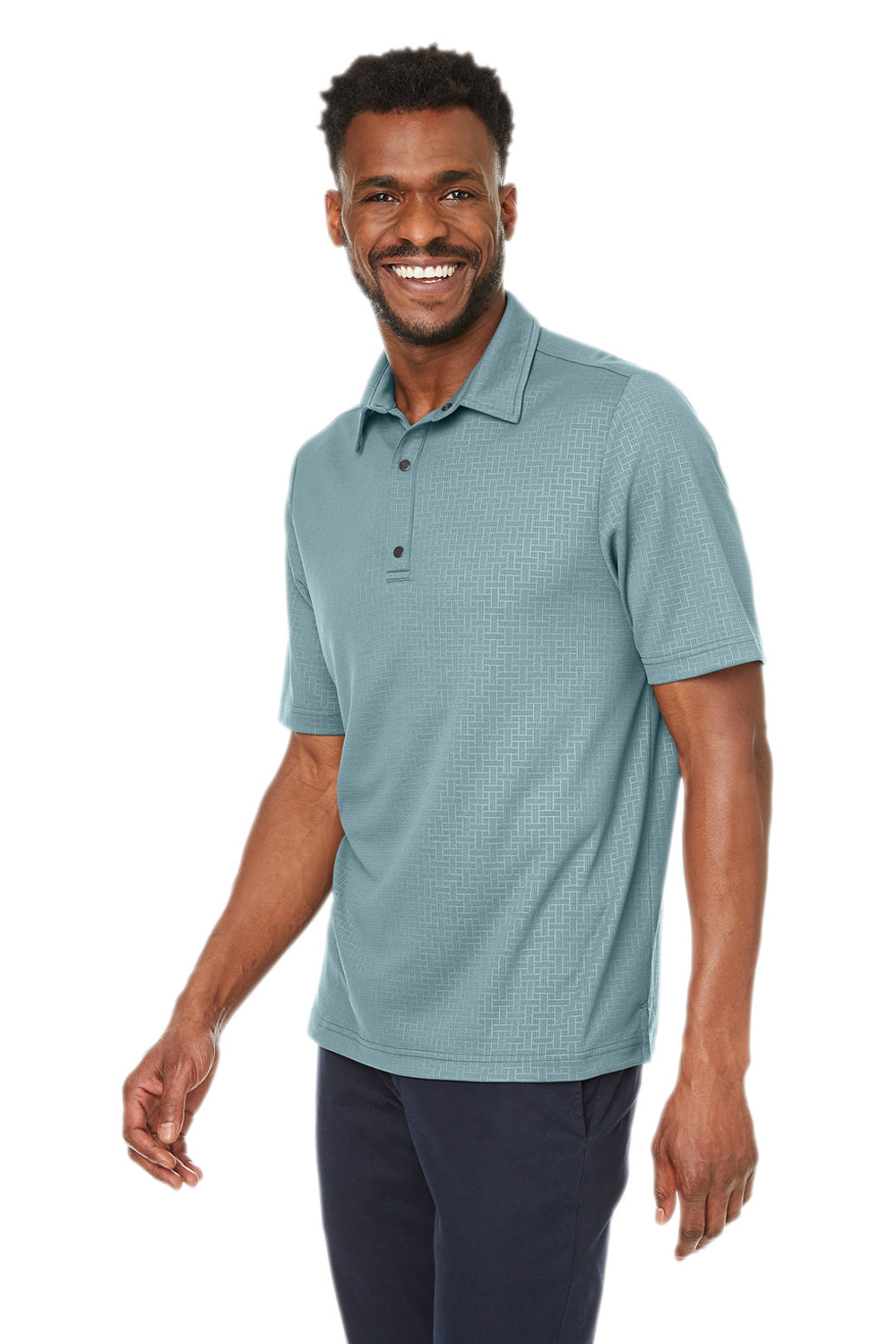 North End NE102 Mens Replay Recycled Moisture Wicking Short Sleeve Polo Shirt Opal Blue Model 3q