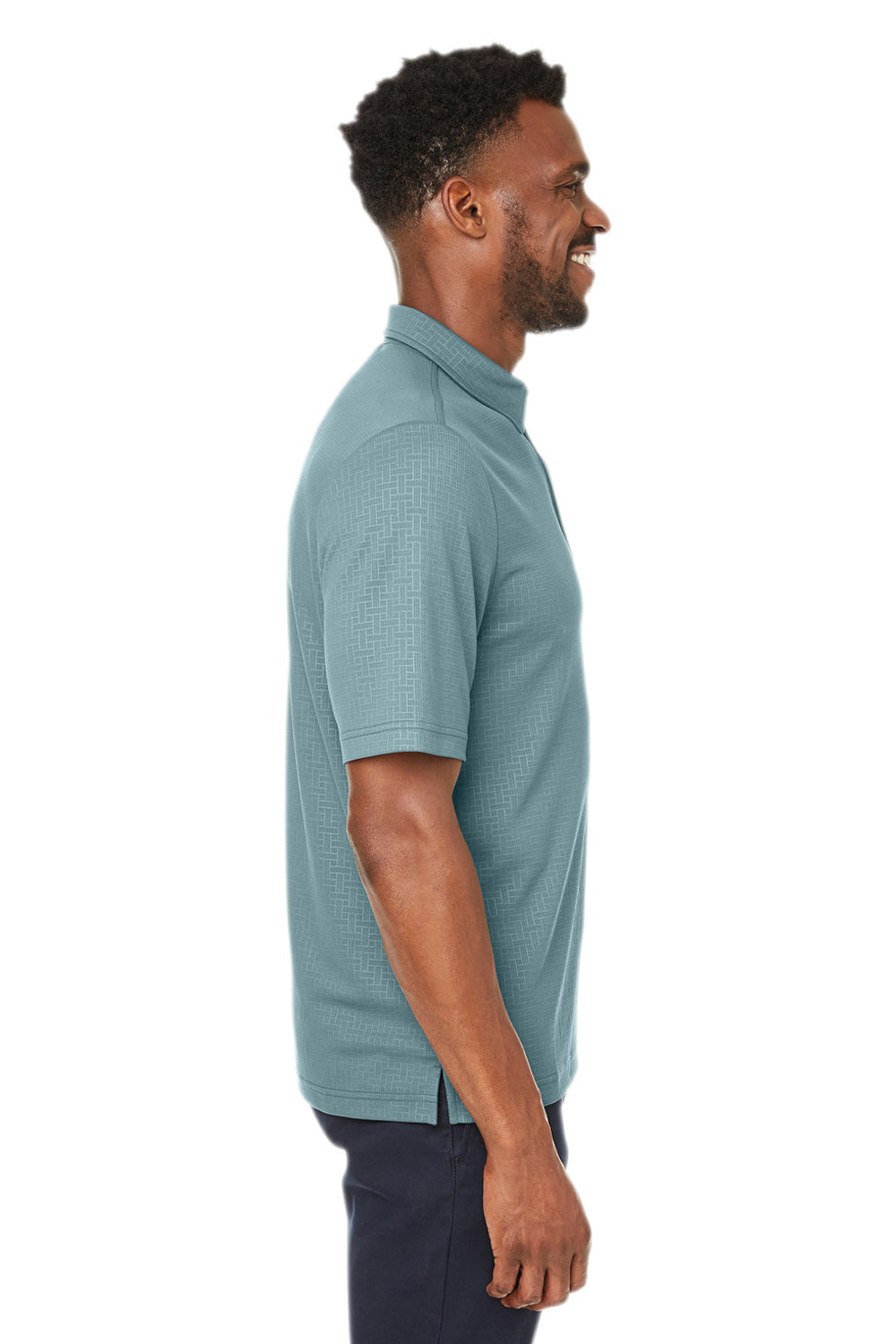 North End NE102 Mens Replay Recycled Moisture Wicking Short Sleeve Polo Shirt Opal Blue Model Side