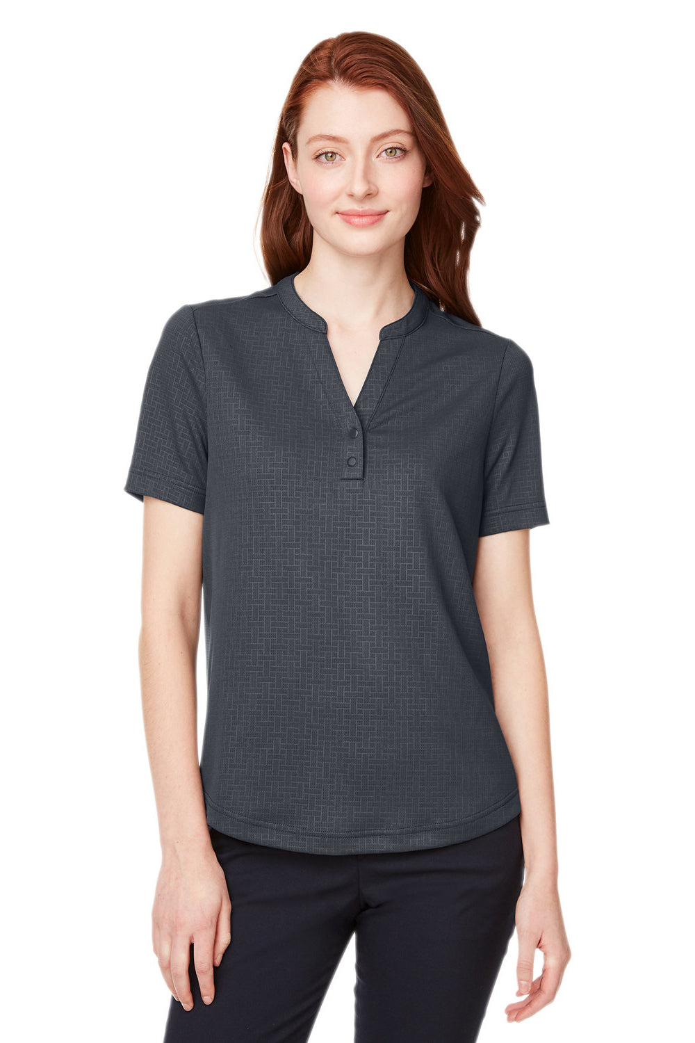 North End NE102W Womens Replay Recycled Moisture Wicking Short Sleeve Polo Shirt Carbon Grey Model Front