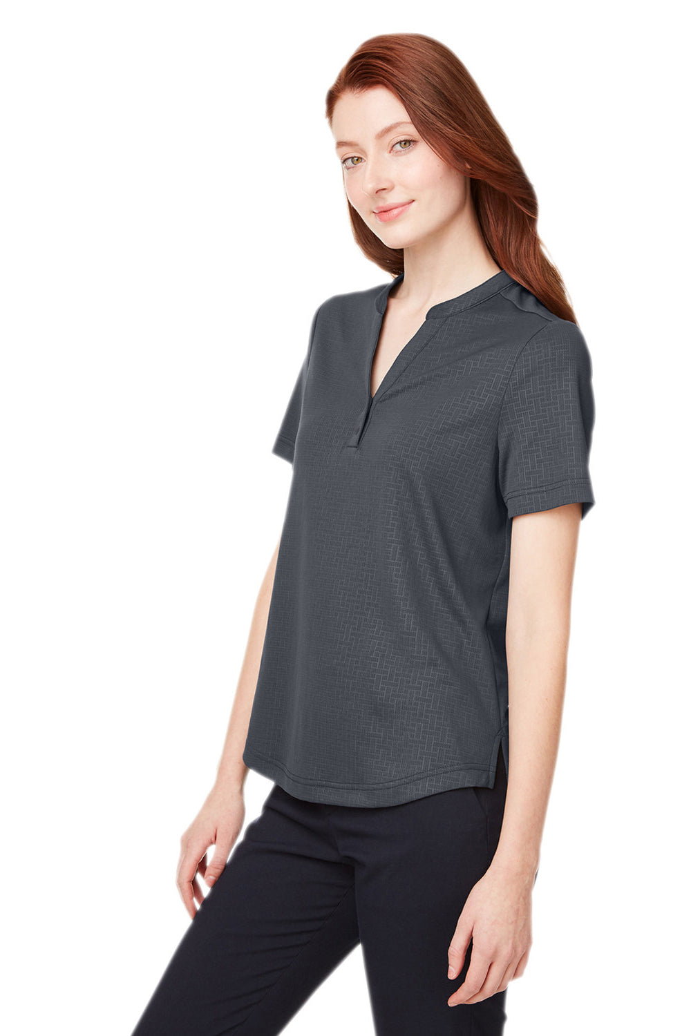 North End NE102W Womens Replay Recycled Moisture Wicking Short Sleeve Polo Shirt Carbon Grey Model 3q
